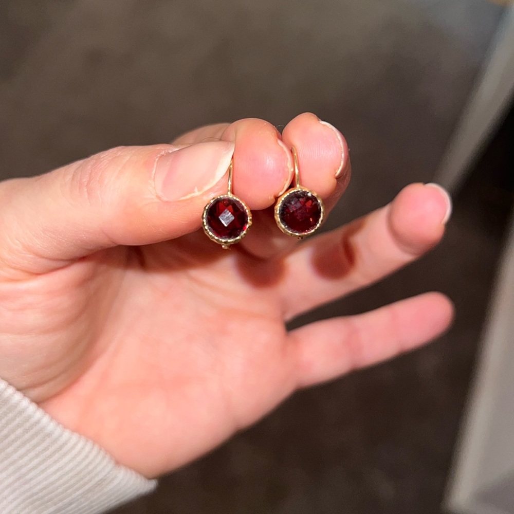 14K Gold and Garnet Huggie Earring